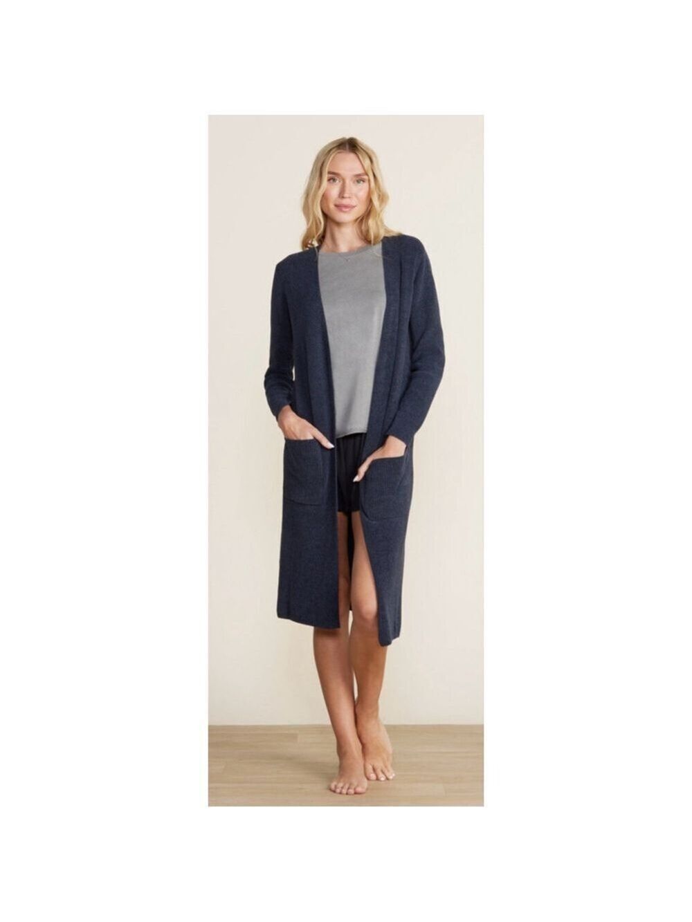 NWT Barefoot Dreams CozyChic Light Long Heathered Navy Ribbed Knit Cardigan 3X